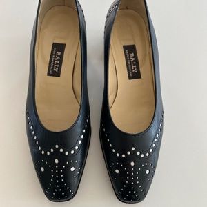 BALLY Women's Leather Flats in Black and White perforated leather, size 4E.